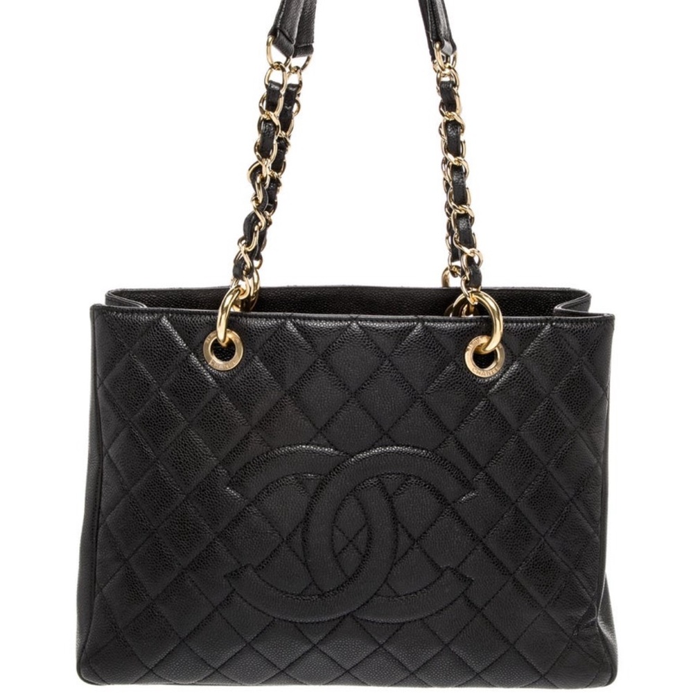 Chanel Black Quilted Grand Shopper Tote Shoulder Bag with Gold Hardware